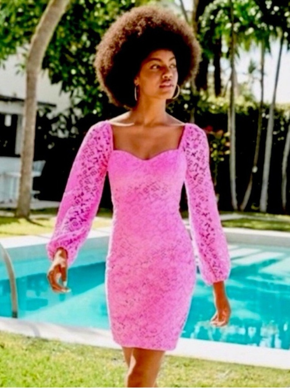 Lilly Pulitzer Juliah Long Sleeve Lace Dress Women’s Size 2 Puff Sleeves Barbie - Picture 10 of 10